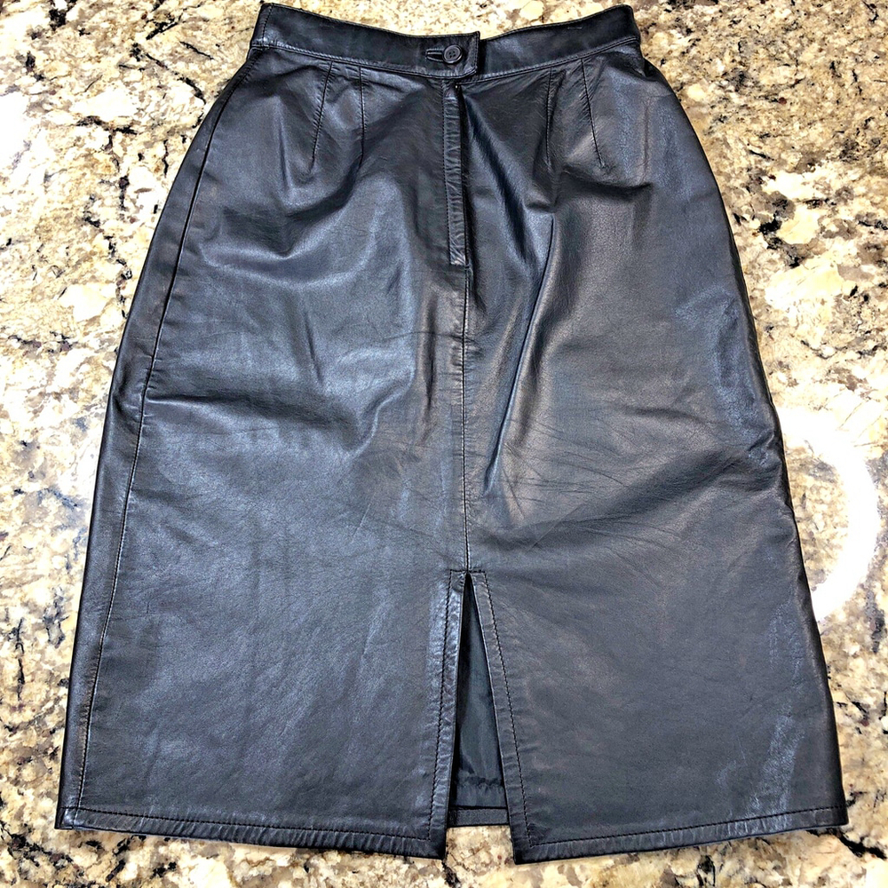 Size 8 I.B. Diffusion Womens Genuine Leather Pencil Skirt Black 1/4 Zip KR - Picture 13 of 16